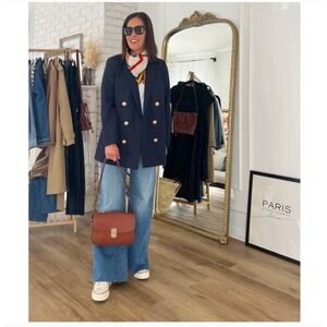 Sezane Michelle Jacket in Navy Double Breasted Wool Blend Preppy Old Money Sz 38